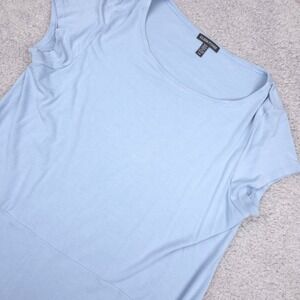 EILEEN FISHER Blue Bateau Neck Cap Sleeve Dress Hi Low With Pockets Size L